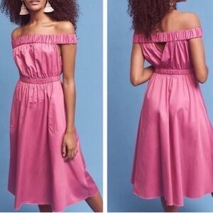 Anthropologie Maeve Mona Off Shoulder Fuchsia Dress